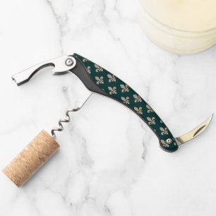 Fleur de Lis Pattern, Royal Franse crème op groen Kurkentrekker