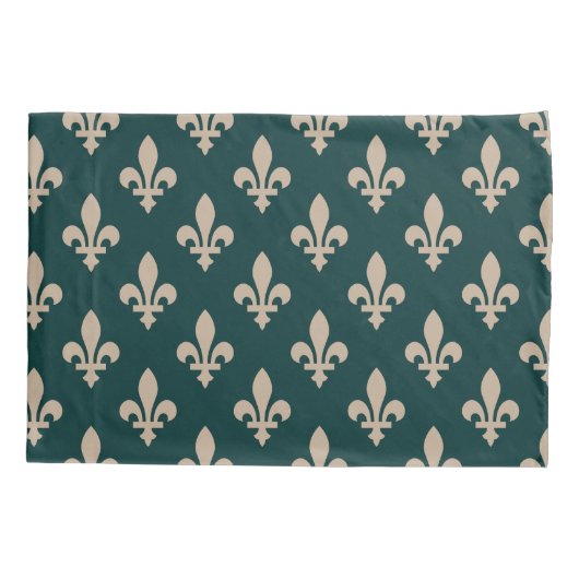 Fleur de Lis Pattern, Royal Franse crème op groen Kussensloop (Achterkant)