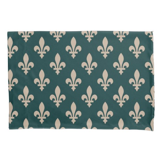Fleur de Lis Pattern, Royal Franse crème op groen Kussensloop (Voorkant)