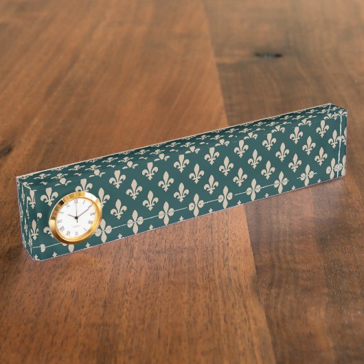Fleur de Lis Pattern, Royal Franse crème op groen Naambordje (Zijkant)