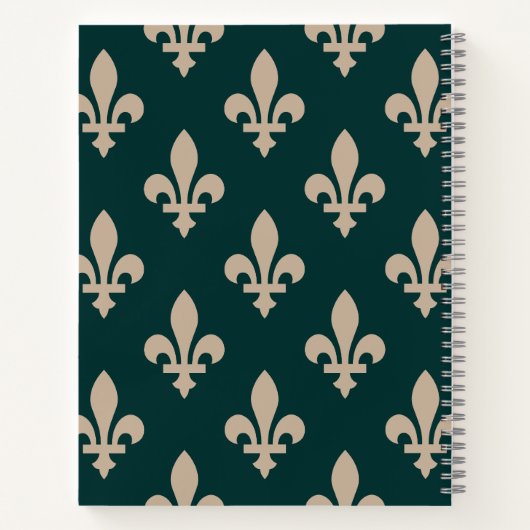 Fleur de Lis Pattern, Royal Franse crème op groen Notitieboek (Achterkant)