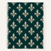 Fleur de Lis Pattern, Royal Franse crème op groen Notitieboek (Voorkant)