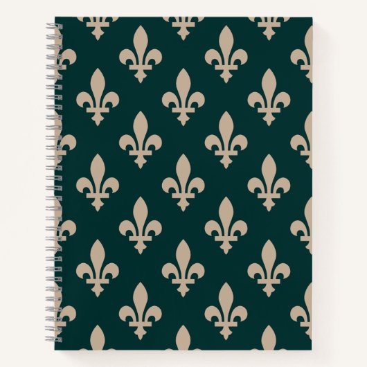 Fleur de Lis Pattern, Royal Franse crème op groen Notitieboek (Voorkant)