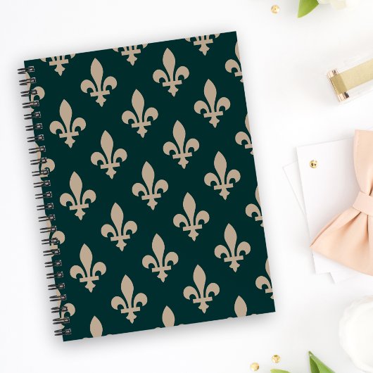 Fleur de Lis Pattern, Royal Franse crème op groen Notitieboek