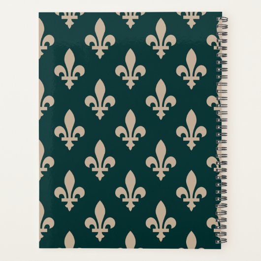 Fleur de Lis Pattern, Royal Franse crème op groen Planner (Achterkant)