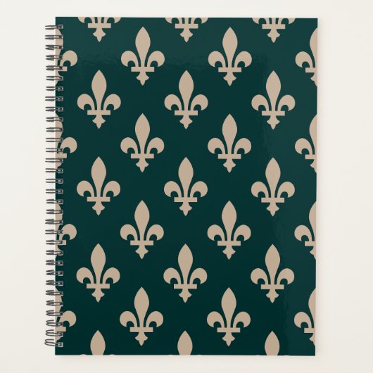 Fleur de Lis Pattern, Royal Franse crème op groen Planner (Voorkant)