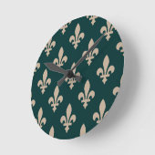 Fleur de Lis Pattern, Royal Franse crème op groen Ronde Klok (Hoek)
