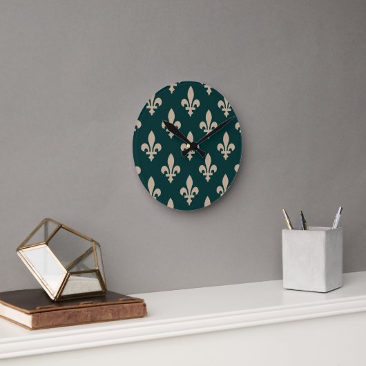 Fleur de Lis Pattern, Royal Franse crème op groen Ronde Klok (Kantoor)