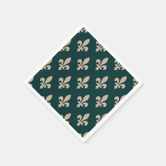 Fleur de Lis Pattern, Royal Franse crème op groen Servet (Hoek)
