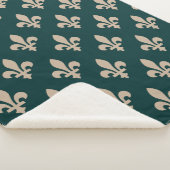Fleur de Lis Pattern, Royal Franse crème op groen Sherpa Deken (3/4)