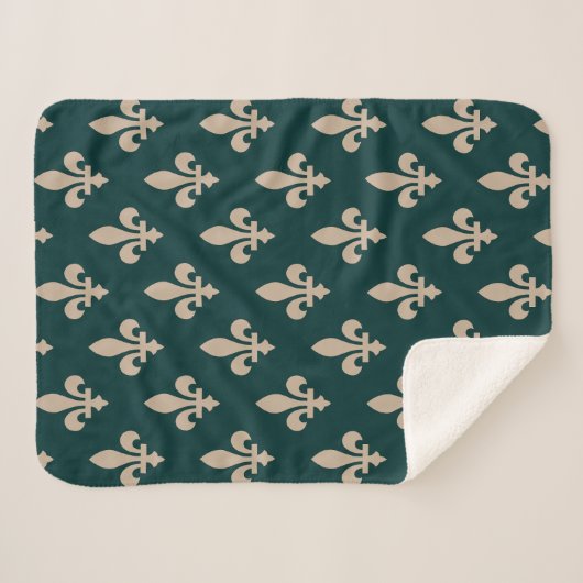 Fleur de Lis Pattern, Royal Franse crème op groen Sherpa Deken (Voorkant (horizontaal))