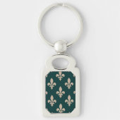 Fleur de Lis Pattern, Royal Franse crème op groen Sleutelhanger (Voorkant)