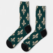 Fleur de Lis Pattern, Royal Franse crème op groen Sokken (Links)