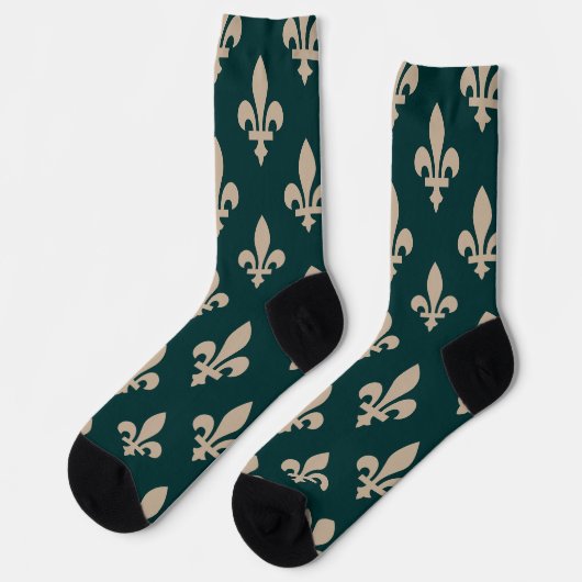 Fleur de Lis Pattern, Royal Franse crème op groen Sokken (Links)