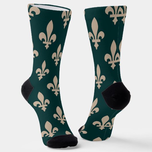Fleur de Lis Pattern, Royal Franse crème op groen Sokken (Gebogen)