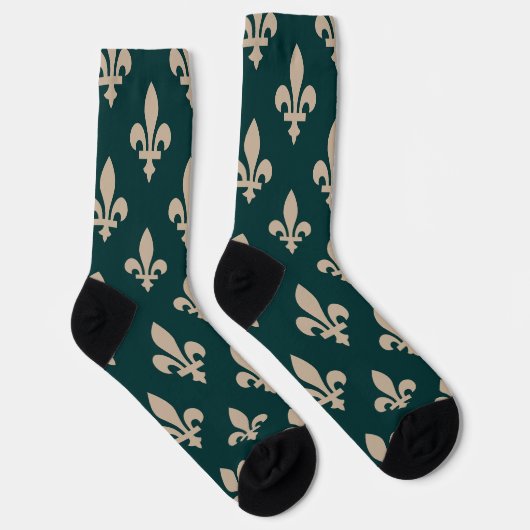 Fleur de Lis Pattern, Royal Franse crème op groen Sokken (Rechts)