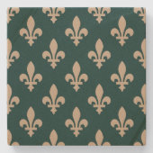 Fleur de Lis Pattern, Royal Franse crème op groen Stenen Onderzetter (Voorkant)