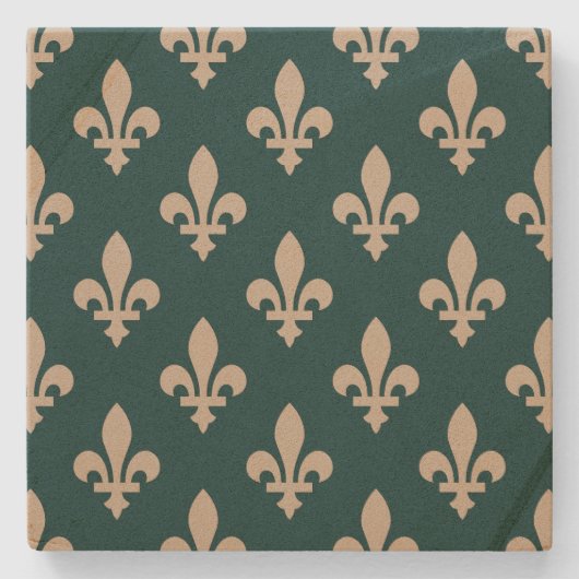 Fleur de Lis Pattern, Royal Franse crème op groen Stenen Onderzetter (Voorkant)
