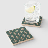 Fleur de Lis Pattern, Royal Franse crème op groen Stenen Onderzetter (Zijkant)