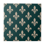 Fleur de Lis Pattern, Royal Franse crème op groen Tegeltje (Voorkant)