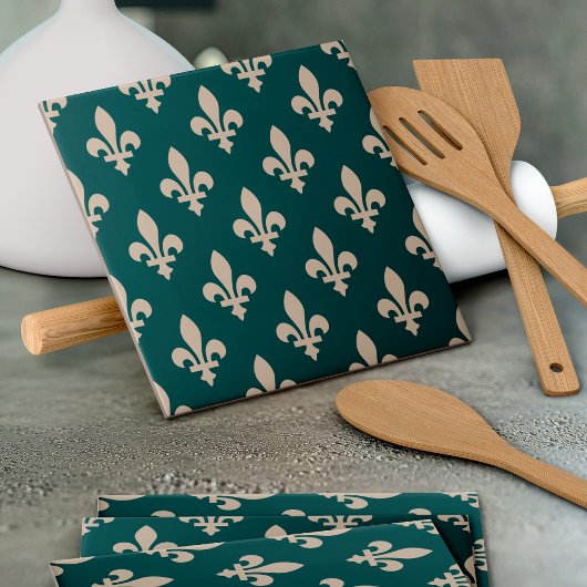 Fleur de Lis Pattern, Royal Franse crème op groen Tegeltje