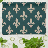 Fleur de Lis Pattern, Royal Franse crème op groen Theedoek (Gevouwen)