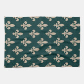 Fleur de Lis Pattern, Royal Franse crème op groen Theedoek (Horizontaal)