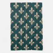 Fleur de Lis Pattern, Royal Franse crème op groen Theedoek (Verticaal)