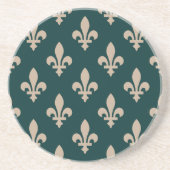 Fleur de Lis Pattern, Royal Franse crème op groen Zandsteen Onderzetter (Voorkant)