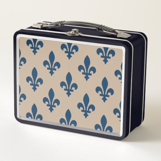 Fleur de Lis Pattern, Royal French Blue op Crème (Voorkant)