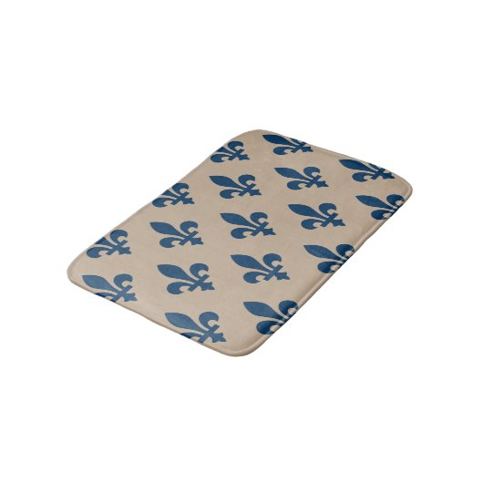 Fleur de Lis Pattern, Royal French Blue op Crème Badmat (Gekanteld)