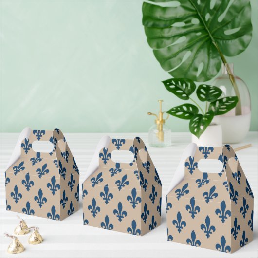 Fleur de Lis Pattern, Royal French Blue op Crème Bedankdoosjes (Meervoudige)