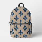 Fleur de Lis Pattern, Royal French Blue op Crème Bedrukte Rugzak (Voorkant)