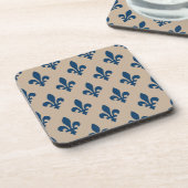 Fleur de Lis Pattern, Royal French Blue op Crème Bier Onderzetter (Linkerzijde)