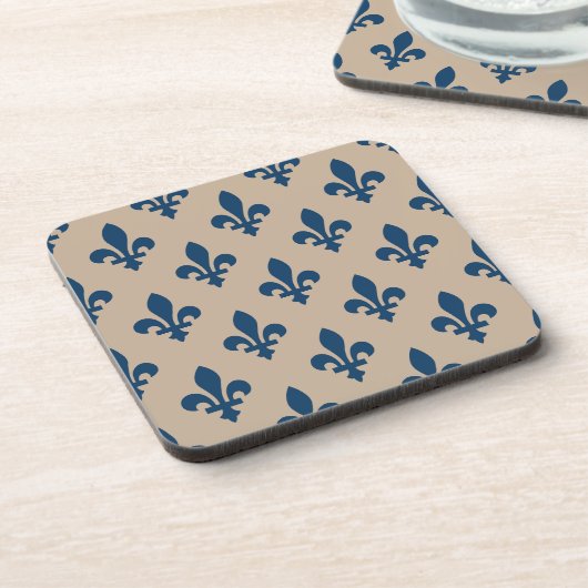Fleur de Lis Pattern, Royal French Blue op Crème Bier Onderzetter (Linkerzijde)