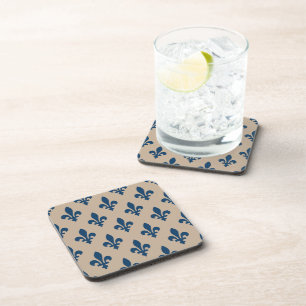 Fleur de Lis Pattern, Royal French Blue op Crème Bier Onderzetter
