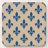 Fleur de Lis Pattern, Royal French Blue op Crème Bier Onderzetter (Voorkant)