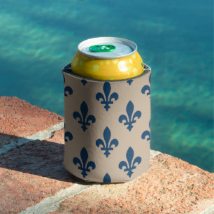 Fleur de Lis Pattern, Royal French Blue op Crème Blikjeskoeler