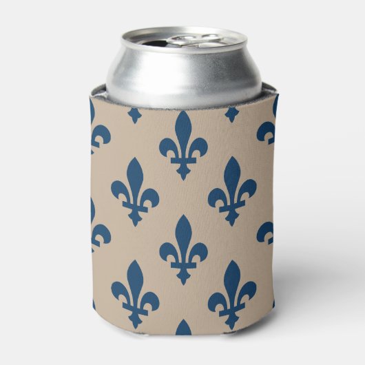 Fleur de Lis Pattern, Royal French Blue op Crème Blikjeskoeler (Blikje Voorkant)