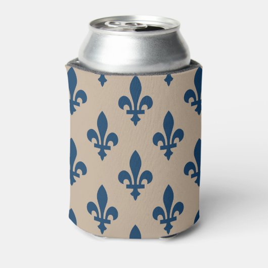 Fleur de Lis Pattern, Royal French Blue op Crème Blikjeskoeler (Blikje Achterkant)