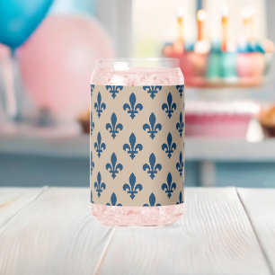 Fleur de Lis Pattern, Royal French Blue op Crème Blikvorm Glas