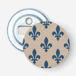 Fleur de Lis Pattern, Royal French Blue op Crème Button Flesopener