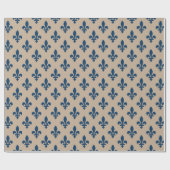 Fleur de Lis Pattern, Royal French Blue op Crème Cadeaupapier (Vlak)