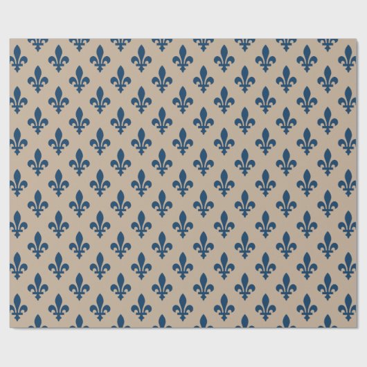 Fleur de Lis Pattern, Royal French Blue op Crème Cadeaupapier (Vlak)