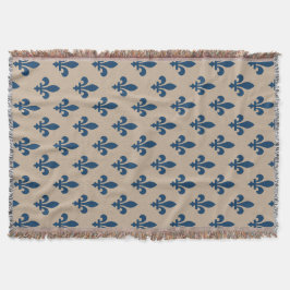Fleur de Lis Pattern, Royal French Blue op Crème Deken