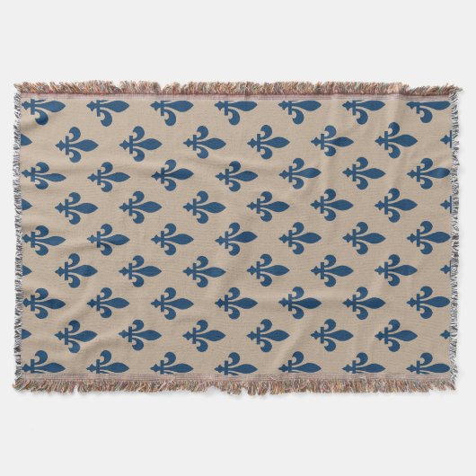 Fleur de Lis Pattern, Royal French Blue op Crème Deken (Voorkant)