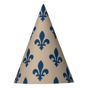Fleur de Lis Pattern, Royal French Blue op Crème Feesthoedjes