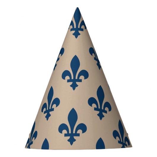 Fleur de Lis Pattern, Royal French Blue op Crème Feesthoedjes (Voorkant)
