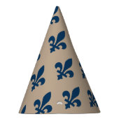 Fleur de Lis Pattern, Royal French Blue op Crème Feesthoedjes (Rechts)