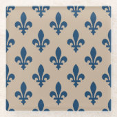 Fleur de Lis Pattern, Royal French Blue op Crème Glazen Onderzetter (Voorkant)
